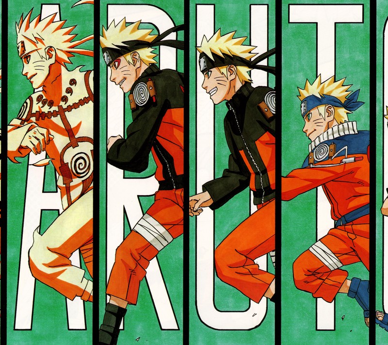 Крупный план группы аниме-персонажей на зеленом фоне (naruto, uzumaki naruto)