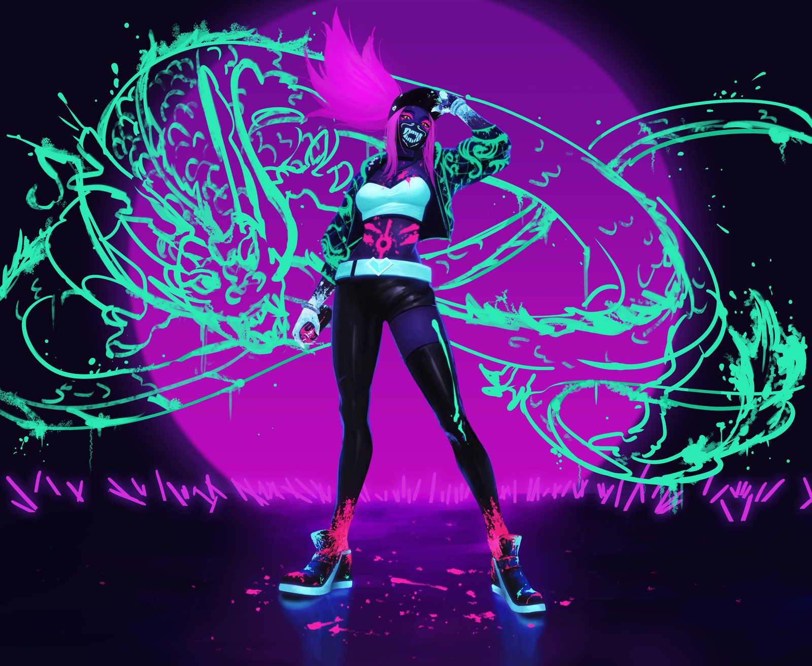 akali, kda, league of legends, skin, neon wallpaper