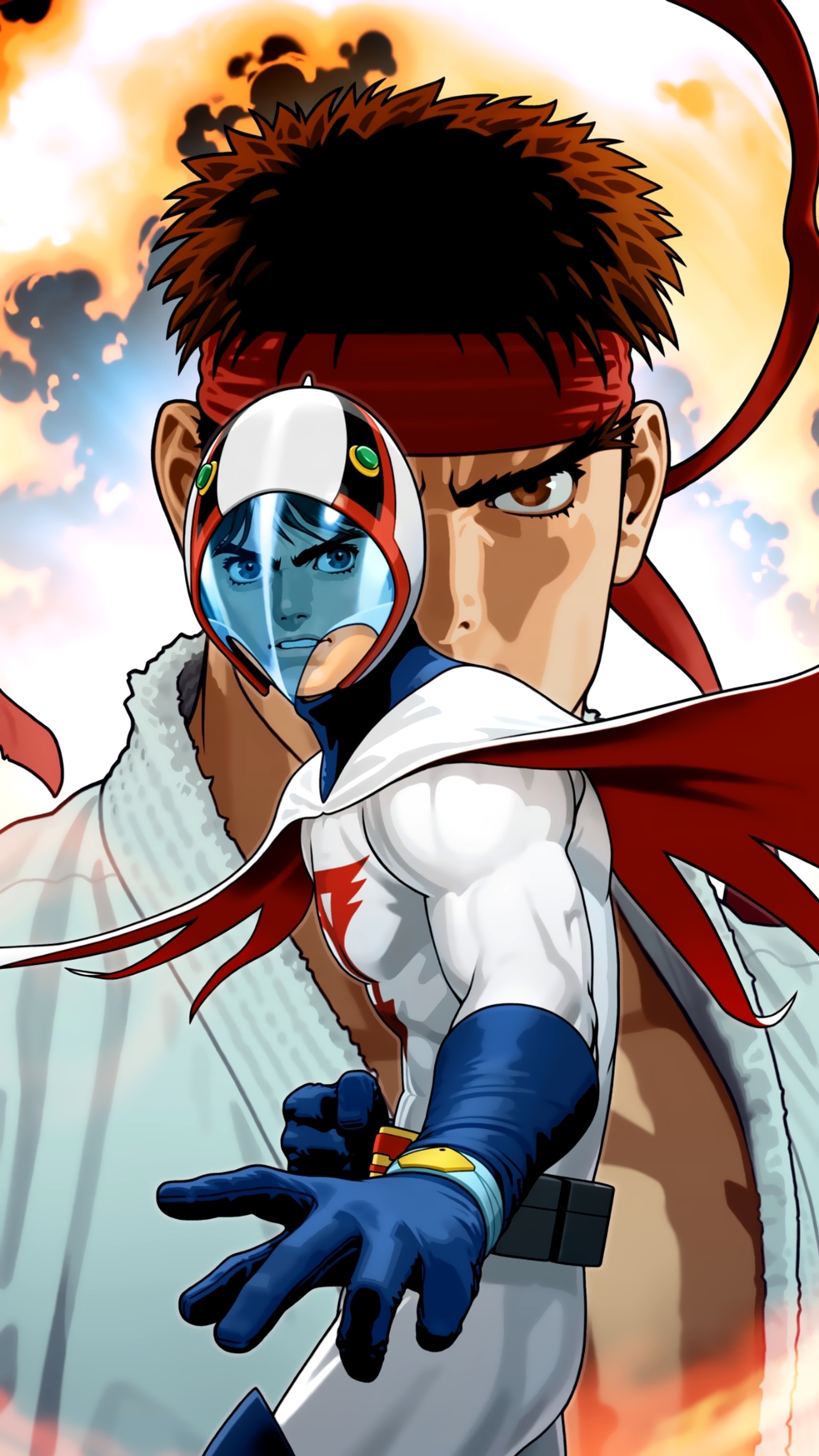 Anime character with a red head and blue eyes and a white face (1080x1920, gatchaman, ryu, tatsunoko vs capcom, videogames)