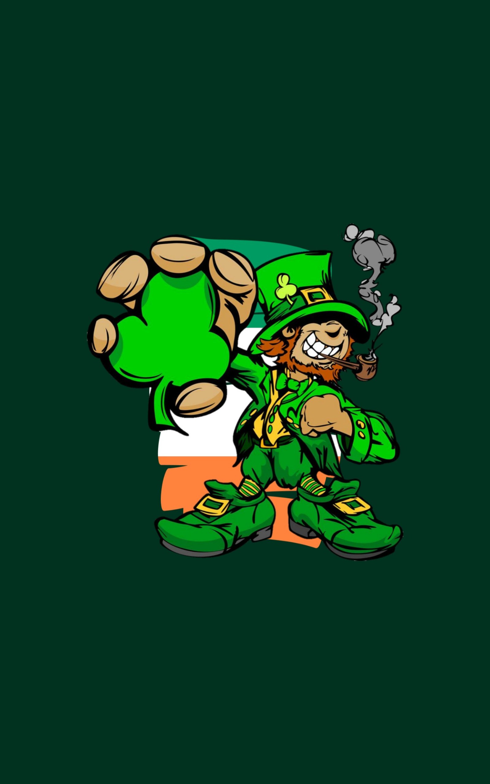 Cartoon-leprechaun für den st. patrick's day mit einem grünen kleeblatt. (tag, irisch, patricks, heilig, st)