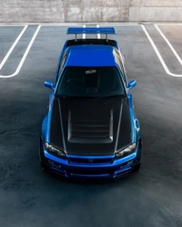 bleu, voiture, fibre de carbone, gtr, jdm