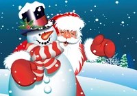 Santa Claus and a Cheerful Snowman Celebrate Christmas in a Winter Wonderland