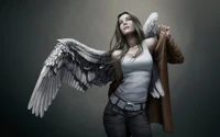 Elegant Angelic Being with Feathered Wings in Dark Fantasy Art