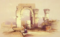 Ancient Nubian Archway: A Watercolor Tribute to History and Art