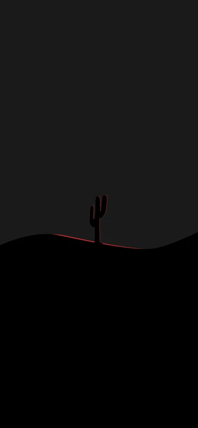 Maroon Saguaro Cactus Silhouette Against Dark Background