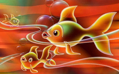 illustration, graphismes informatiques 3d, poisson rouge, orange