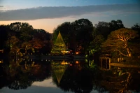 Tranquila tarde en Tokio: reflexiones de la naturaleza al anochecer