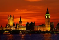 Reflejo del crepúsculo de las Casas del Parlamento y Big Ben sobre el río Támesis