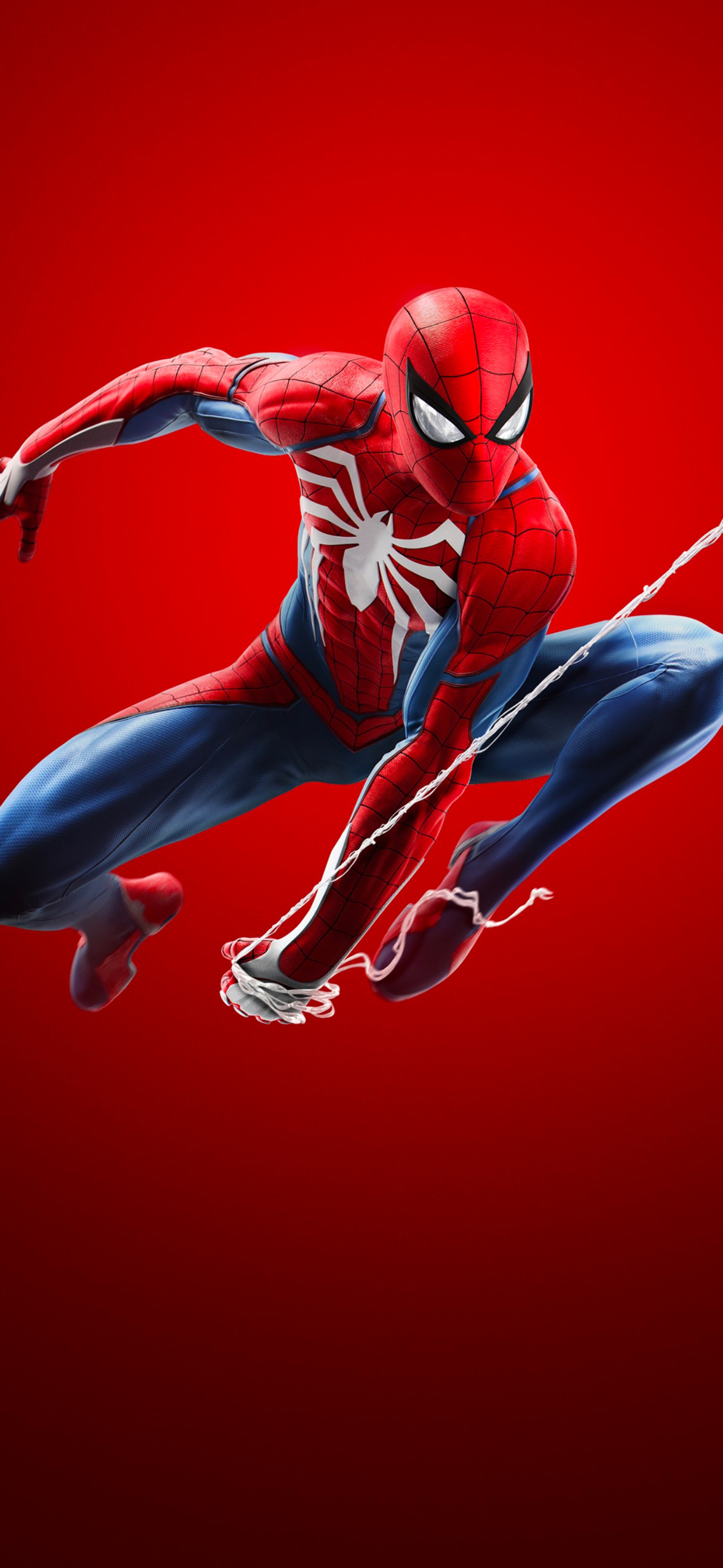 Spiderman en un traje rojo volando por el aire (spiderman, playstation 4, manga, caricatura, arte)