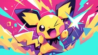 Pichu celebra con energía vibrante en una explosión colorida