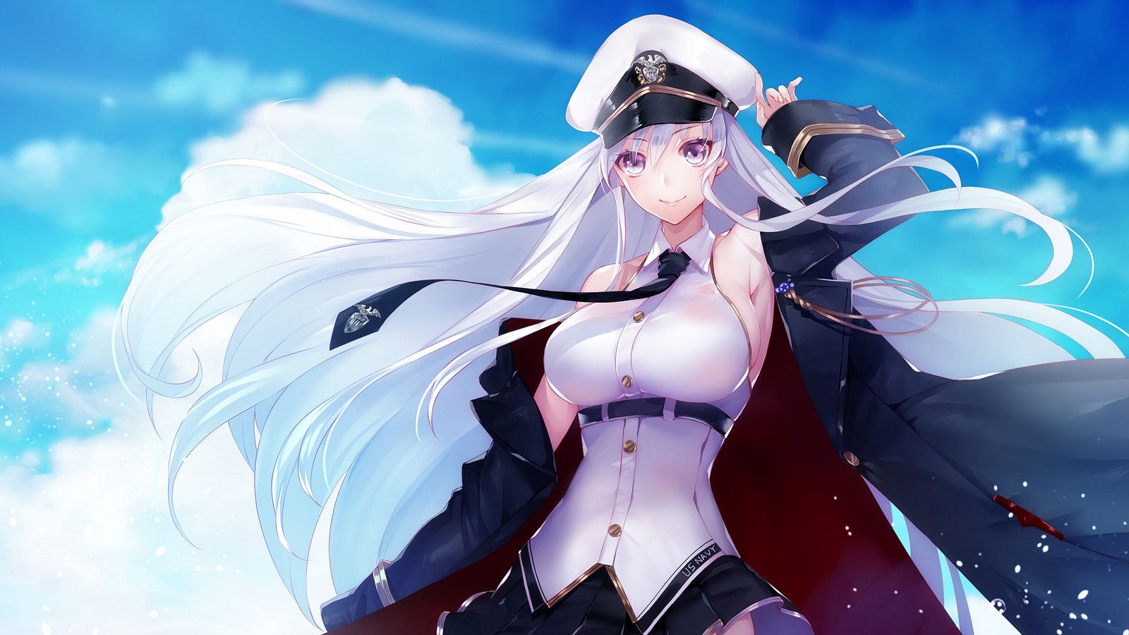 A woman in a sailor outfit is standing in the snow (anime girls, azur lane, video game, enterprise, anime)