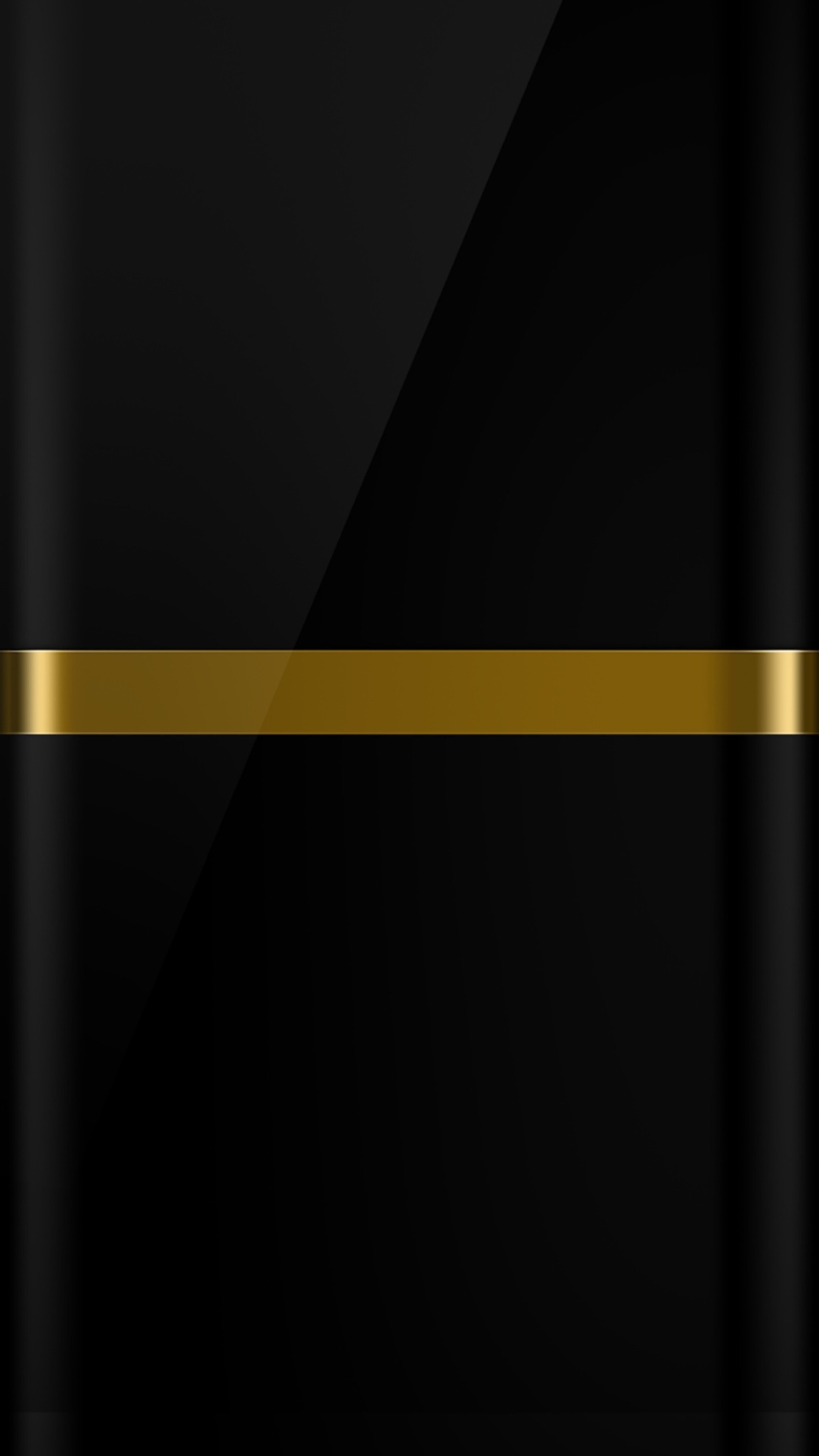 A close up of a black and gold phone with a gold stripe (abstract, black, edge style, gold, gray)