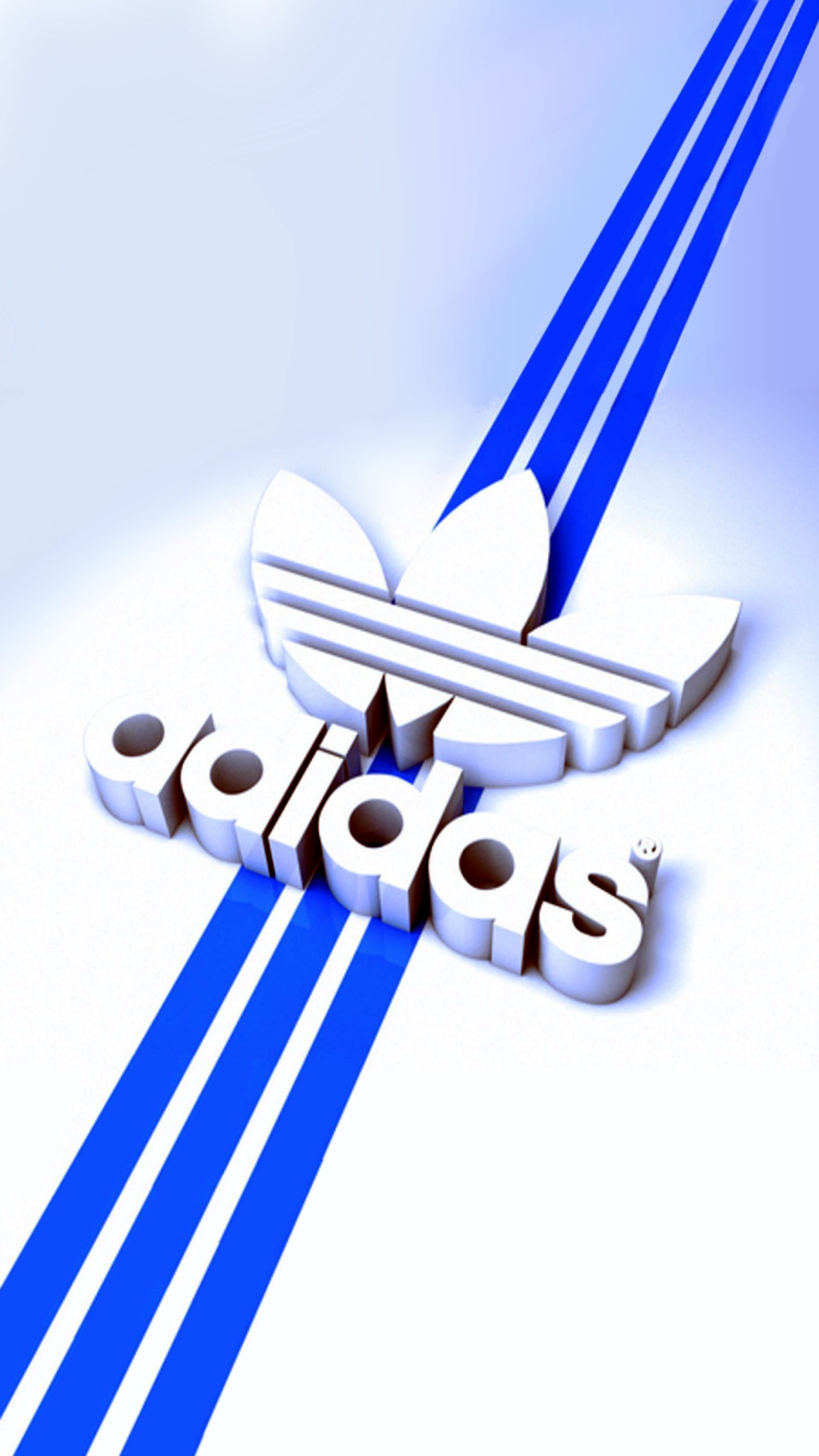 Il y a un logo adidas blanc et bleu sur une surface blanche (marque, logos)