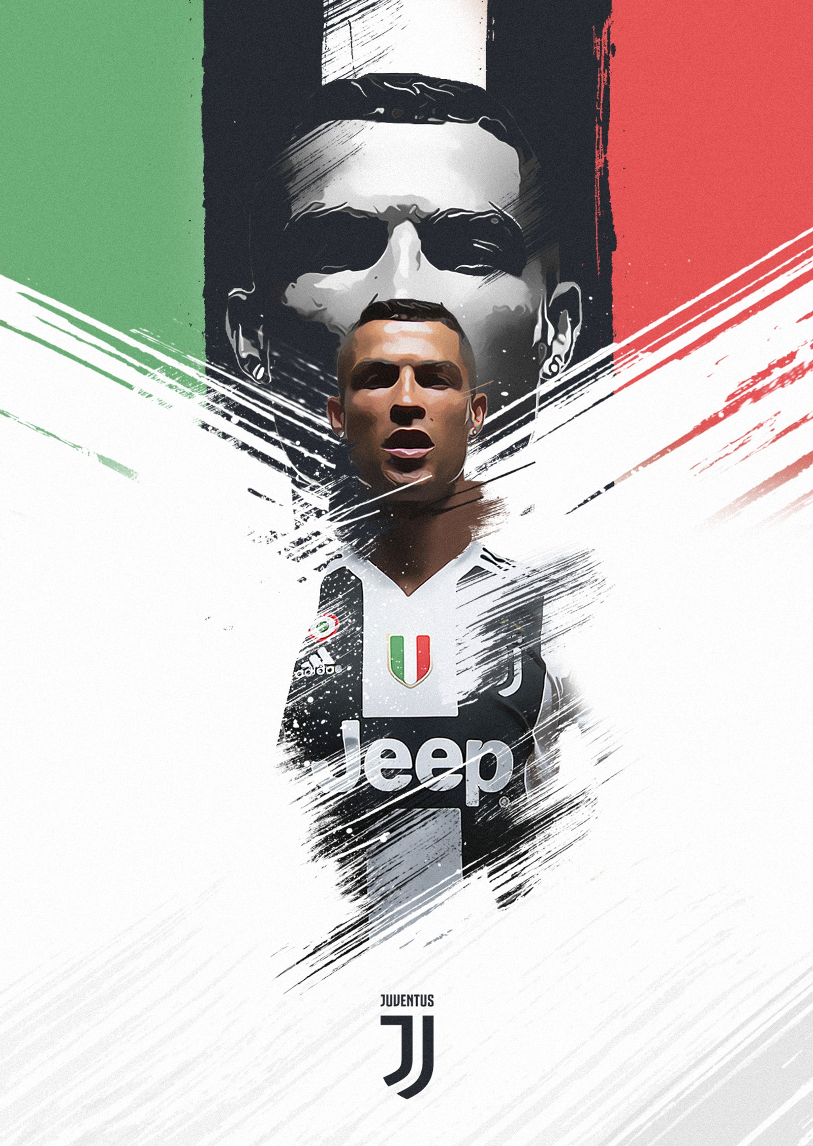 Imagen de un futbolista con una cara pintada (calcio, cr7, cristiano, fútbol, juventus)