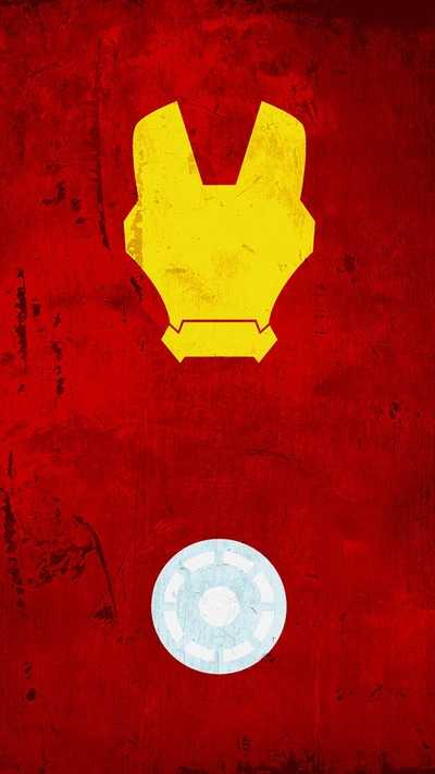 Iconic Iron Man Helmet with Arc Reactor on a Distressed Red Background