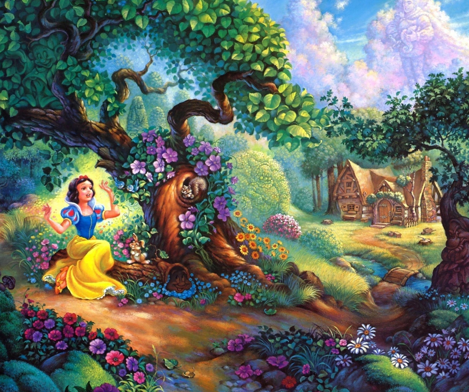 Descargar fondo de pantalla bosque de hadas, cuento de hadas, casa, blancanieves, snow white