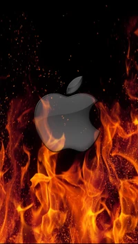 apple logo, apfel logo in flammen, feuer, echte flammen