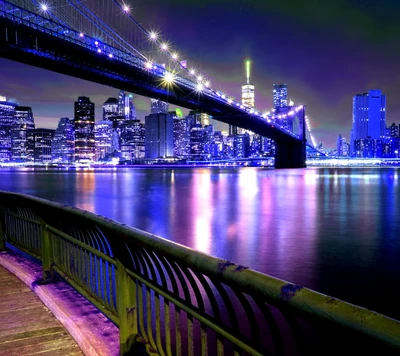 ponte, cidade, luzes, manhattan, nova york