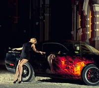 automobile, cars, fire, ford, girl wallpaper