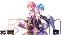 anime girls, maid, ram, rem, re zero wallpaper