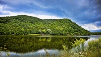 Natur Tranquila: Reflexiones de Colinas Verdes en un Lago Sereno