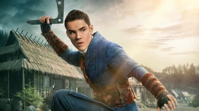 Sokka de Avatar: La Leyenda de Aang en la serie de acción en vivo de Netflix, listo para la acción.