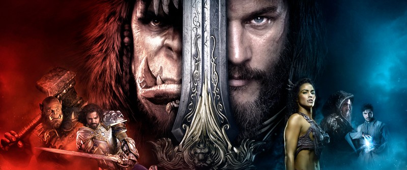 Афиша фильма с мужчиной и женщиной в центре (варкрафт, warcraft, warcraft ii приливы тьмы, world of warcraft, дюротан)