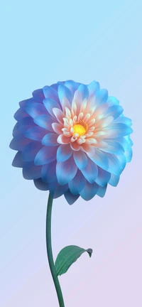 Electric Blue Dahlia Bloom with Petals and Green Stem