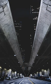 Paysage urbain symétrique de Los Angeles la nuit