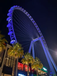 Dubai's Nighttime Metropolis: The Majestic Ferris Wheel Illuminated