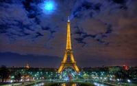 eiffel tower, tower, night, landmark, city