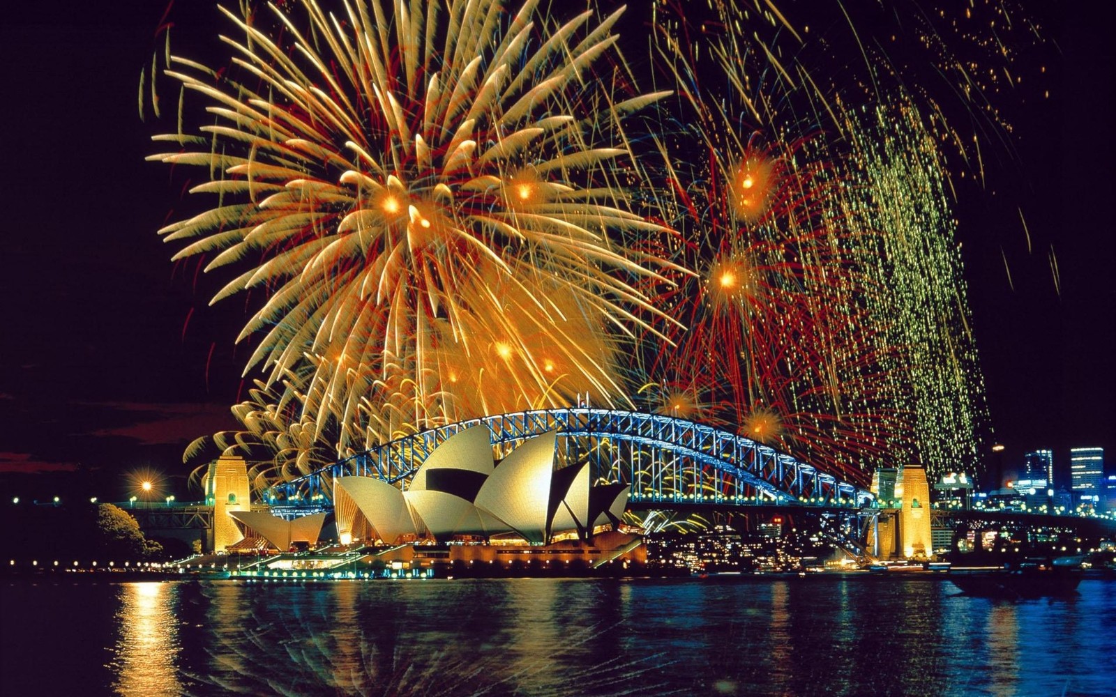 fireworks, reflection, event, cityscape, sydney wallpaper