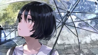 Anime Girl in the Rain with Umbrella