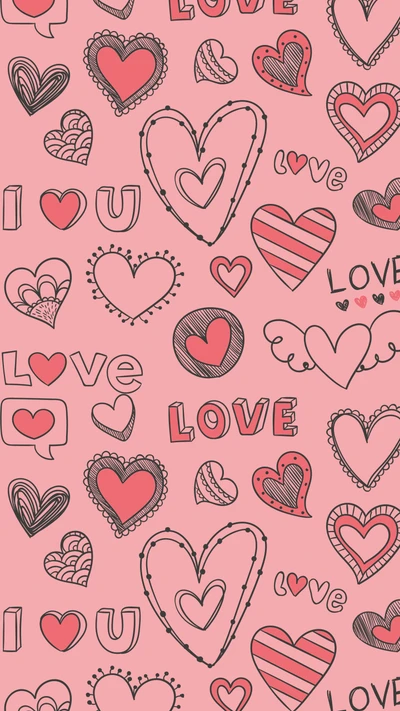 Whimsical Pink Hearts Pattern Wallpaper