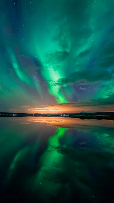 aurora over lake, verde, naturaleza