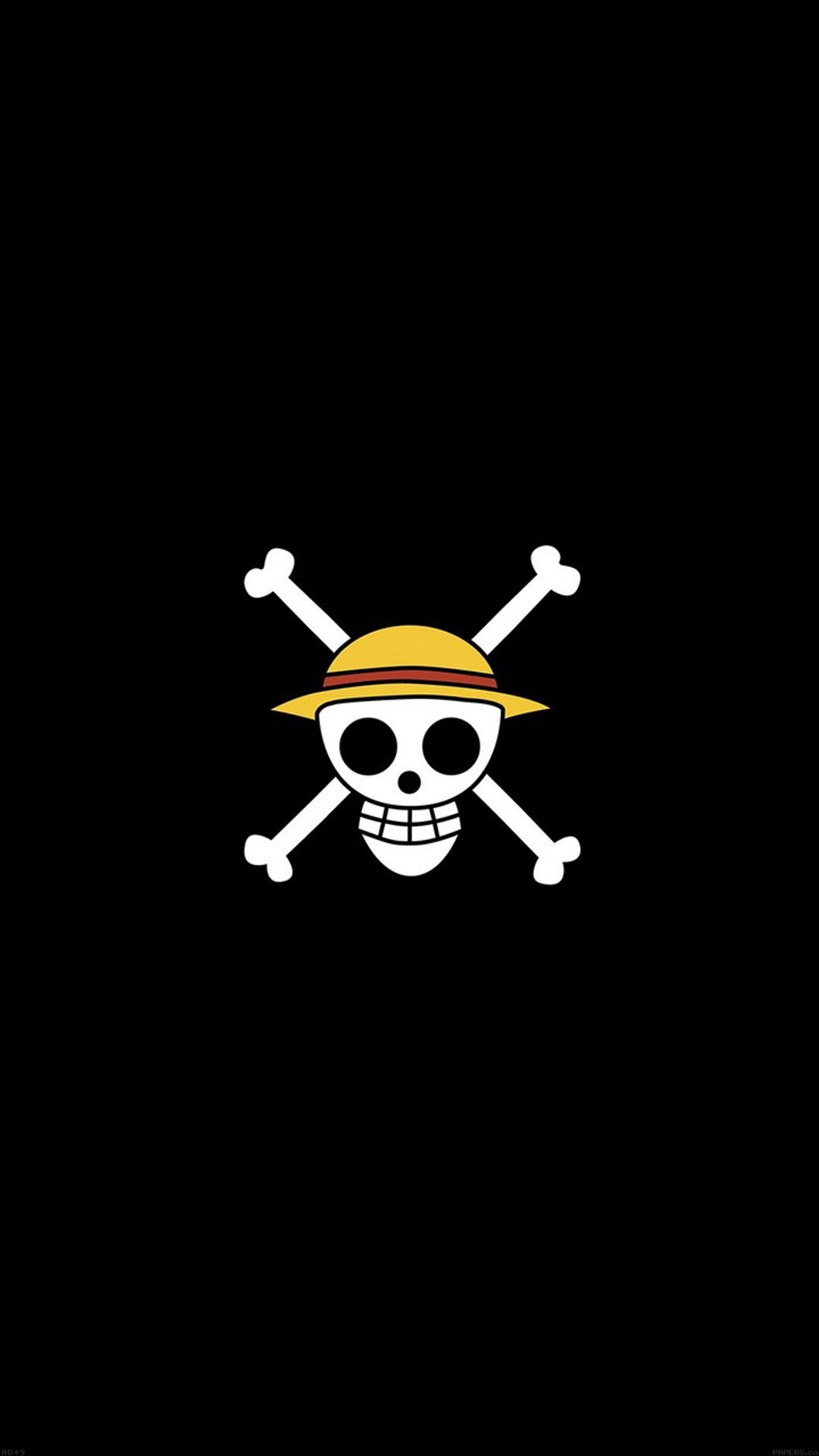 Un primer plano de una calavera y huesos con un sombrero de paja (logotipo, luffy, one piece, calavera)