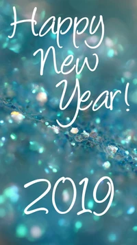 happy new year, 2019, new year, glitter, blue wallpaper