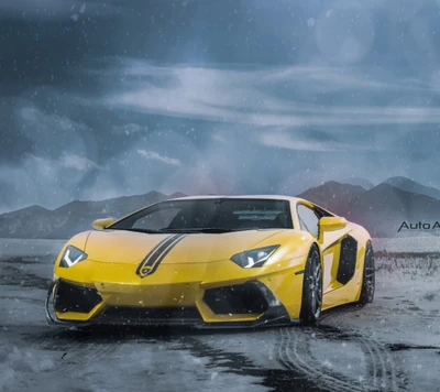 voiture, lamborghini aventador, jaune