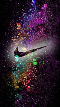 Logotipo vibrante de Nike con efectos de salpicadura coloridos sobre fondo negro