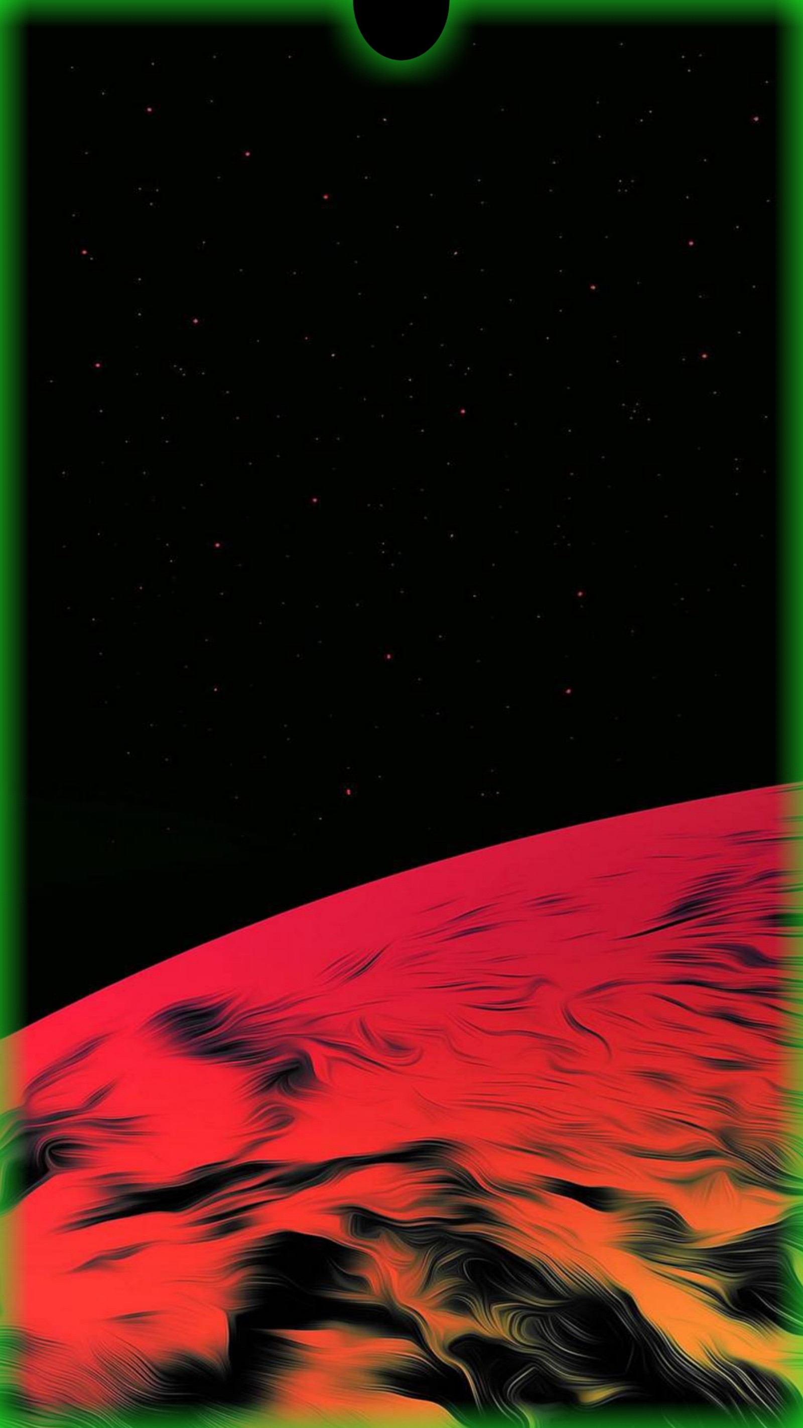 A close up of a picture of a planet with a red sky (beautiful, earth, night, notch)