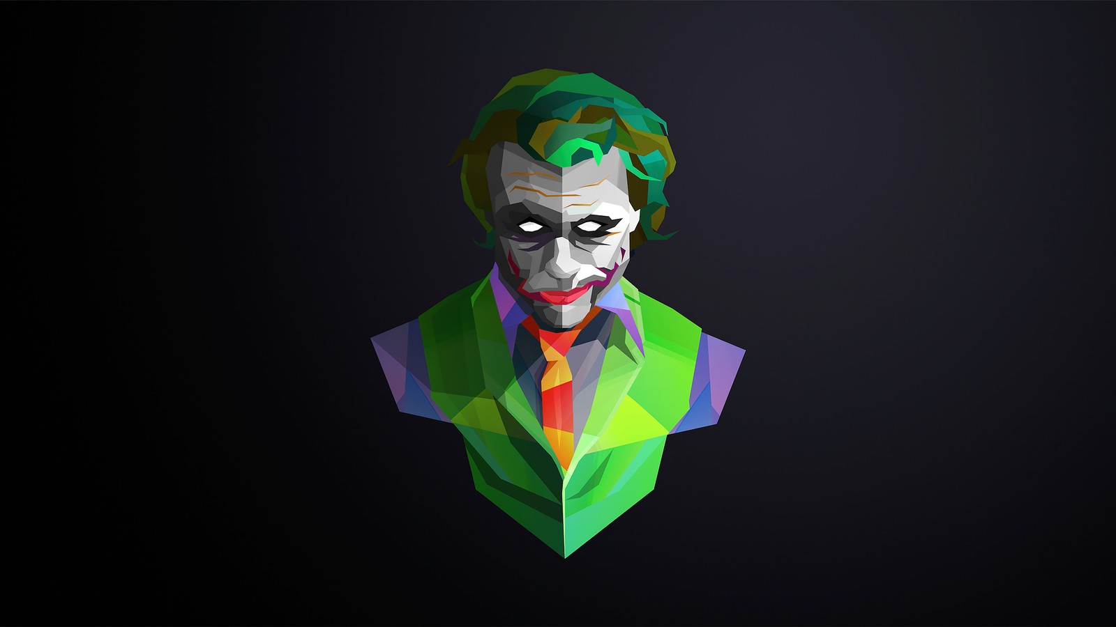 A close up of a joker mask on a black background (joker, dc comics, dark background, low poly, clown)