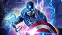 Captain America brandissant Mjolnir au milieu des éclairs dans Avengers : Endgame