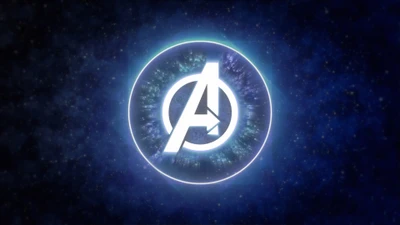 Avengers-Logo, beleuchtet in elektrischen Blau im Weltraum