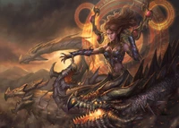 Fierce Warrior Confronts Mythical Dragons in a Fantasy Realm