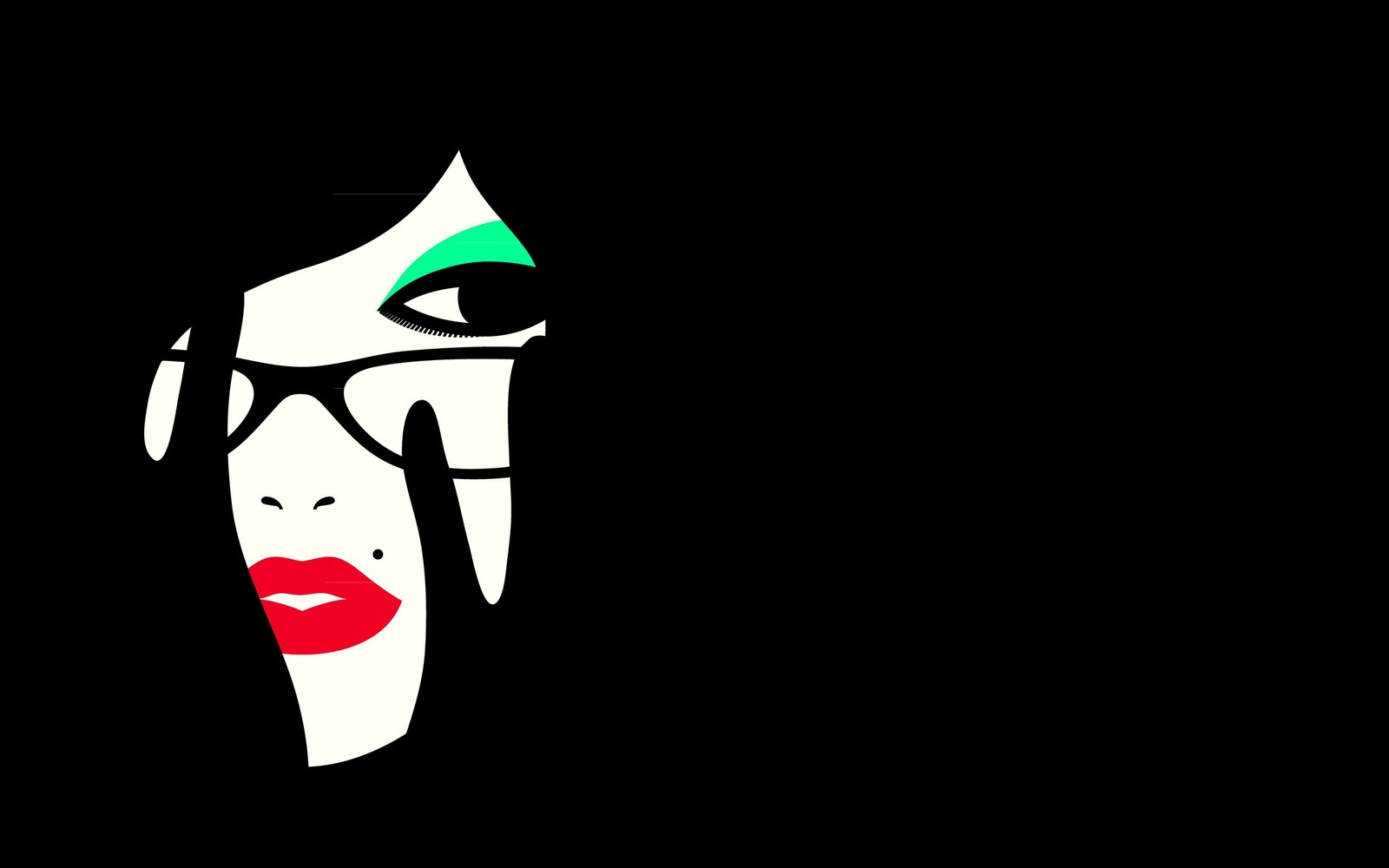 Un primer plano de la cara de una mujer con gafas y un sombrero verde (minimalismo, gráficos vectoriales, ilustración, arte, gráficos)