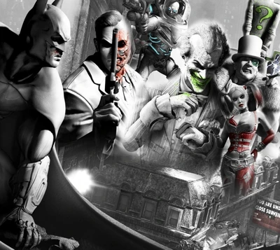 arkham city, batman, joker, the penguin, two face