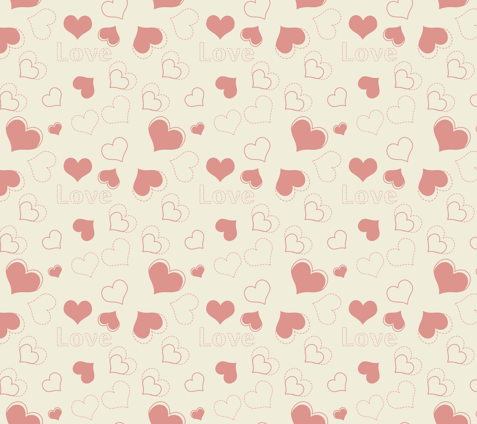 Seamless pattern with hearts and hearts on a beige background (heart, holidays, love, pattern, valentines day)