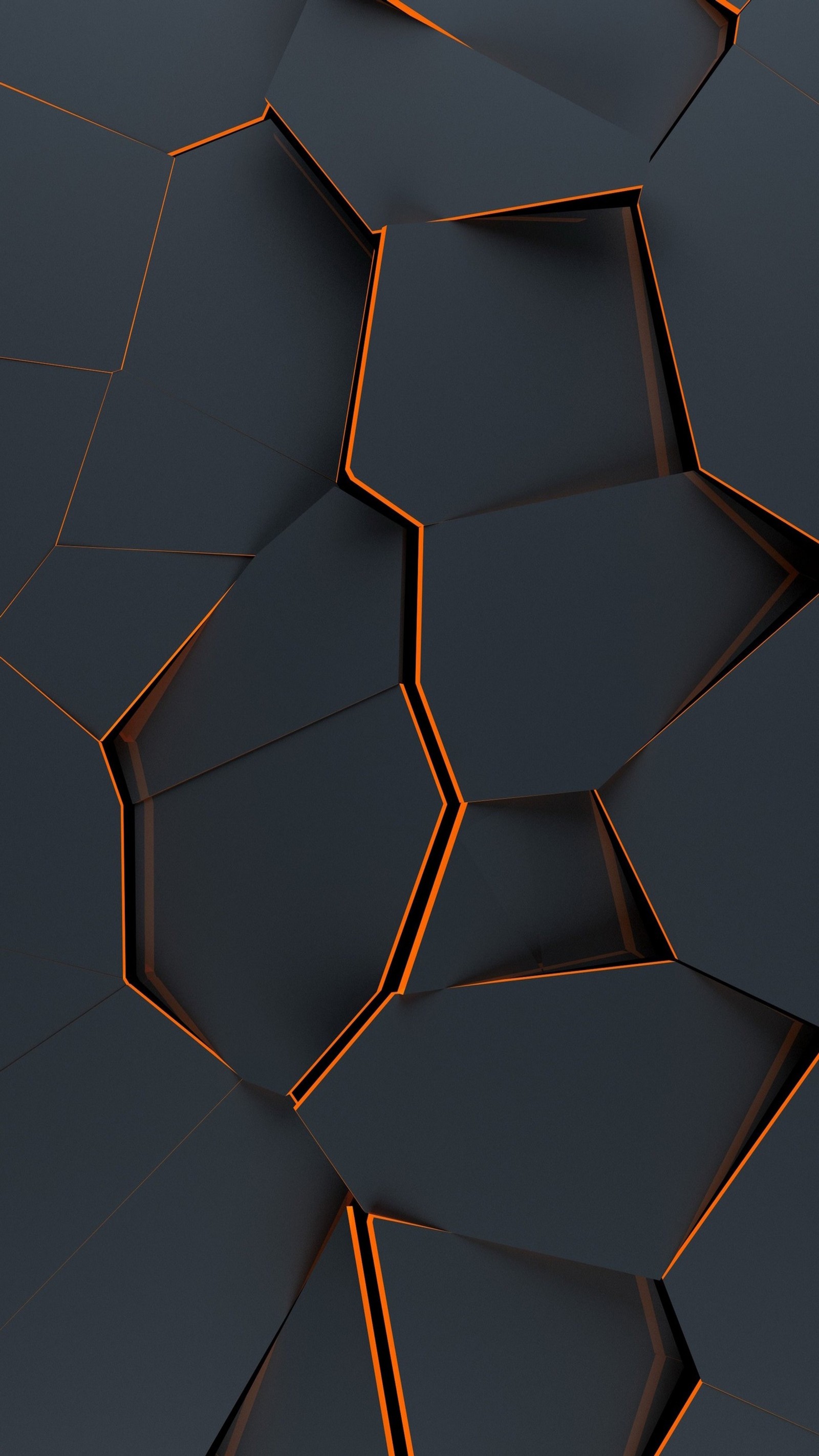 A close up of a black and orange wall with a lot of orange lines (cracked, 3d, art, digital, abstract)