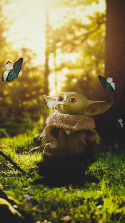 младенец, малыш йода, baby yoda, бабочки, бабочка