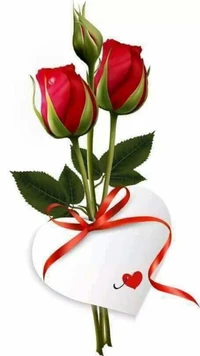 Romantic Red Roses with Heart and Ribbon